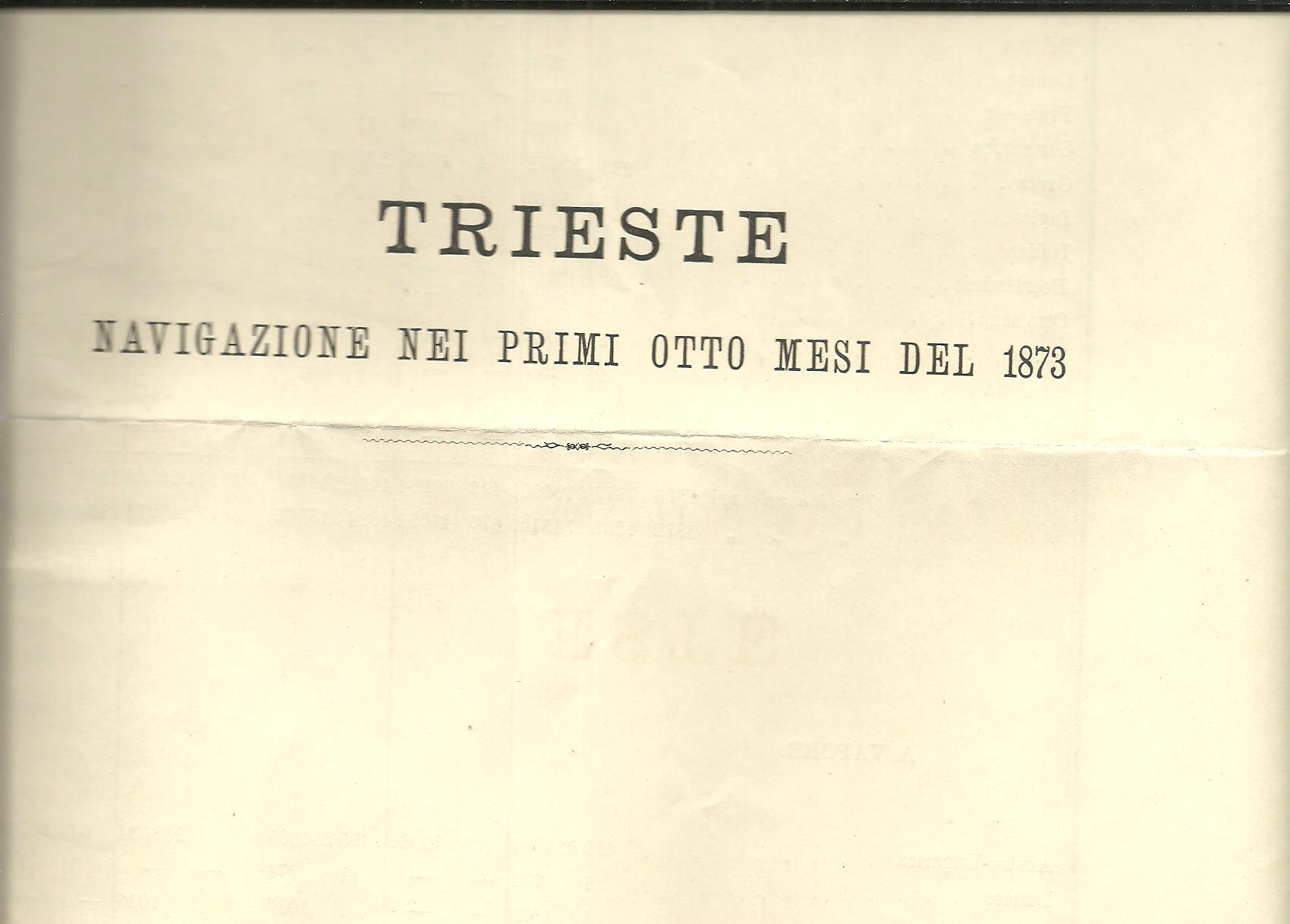 Trieste - navigazione nei primi otto mesi del 1873