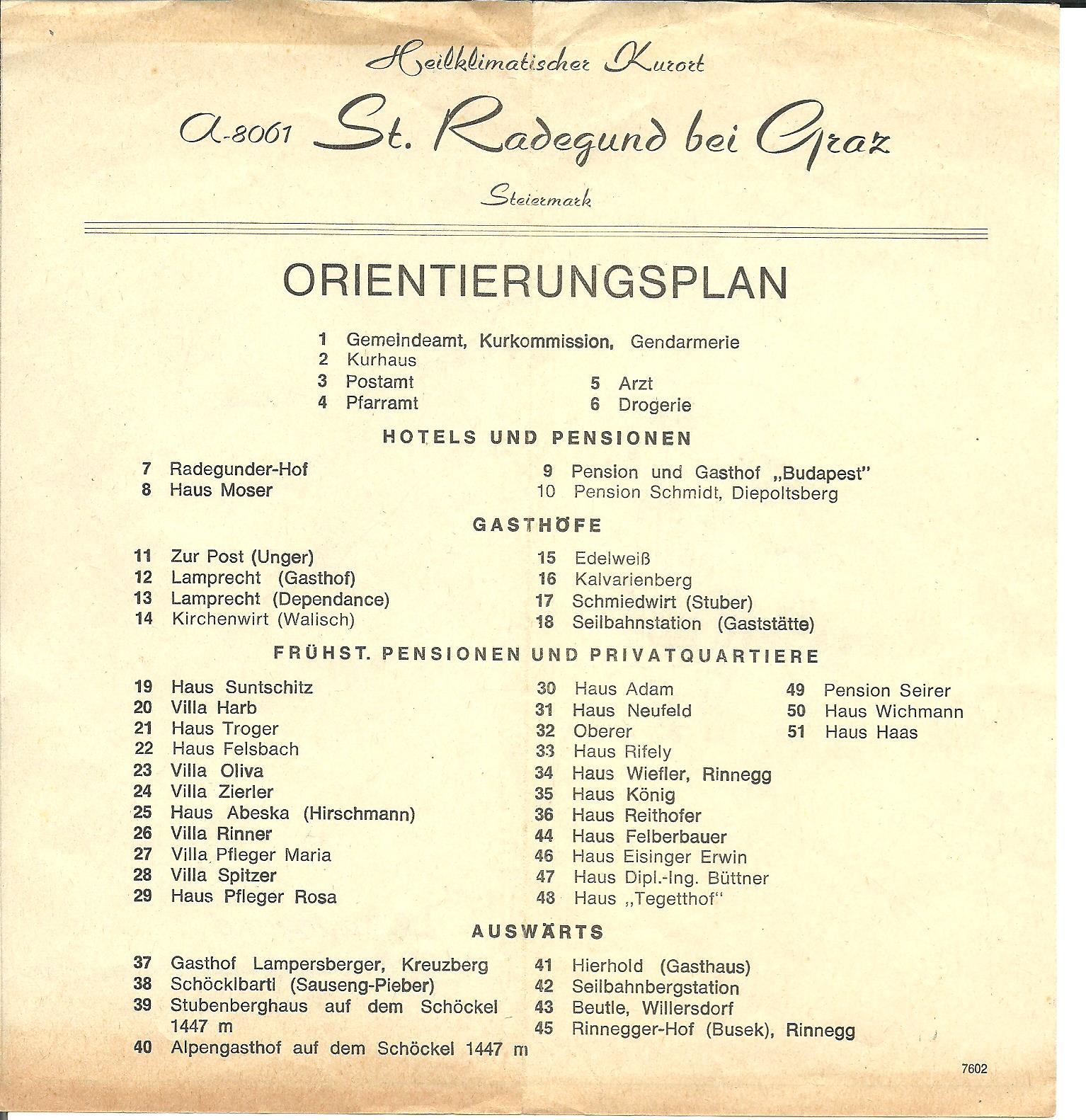 Orientierungsplan von St. Radegund um 1965